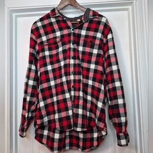 Woolrich Red Black White Plaid Button-Down Shirt Men Size XL